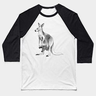 Kangaroo + Joey Ink Drawing Baseball T-Shirt